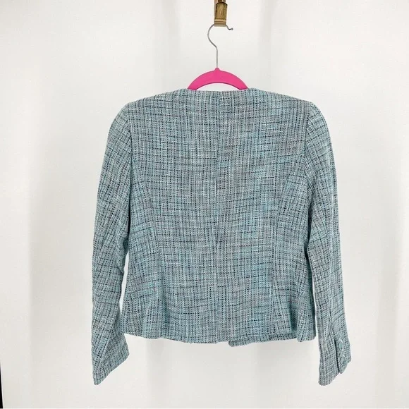 Premise Tweedy Lined Designer Blazer Jacket Blue Woven Pockets - Picture 2 of 3